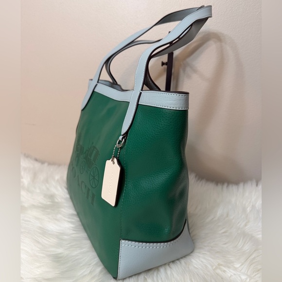 Coach Two-Tone Green and Light Blue Tote - Picture 3 of 14